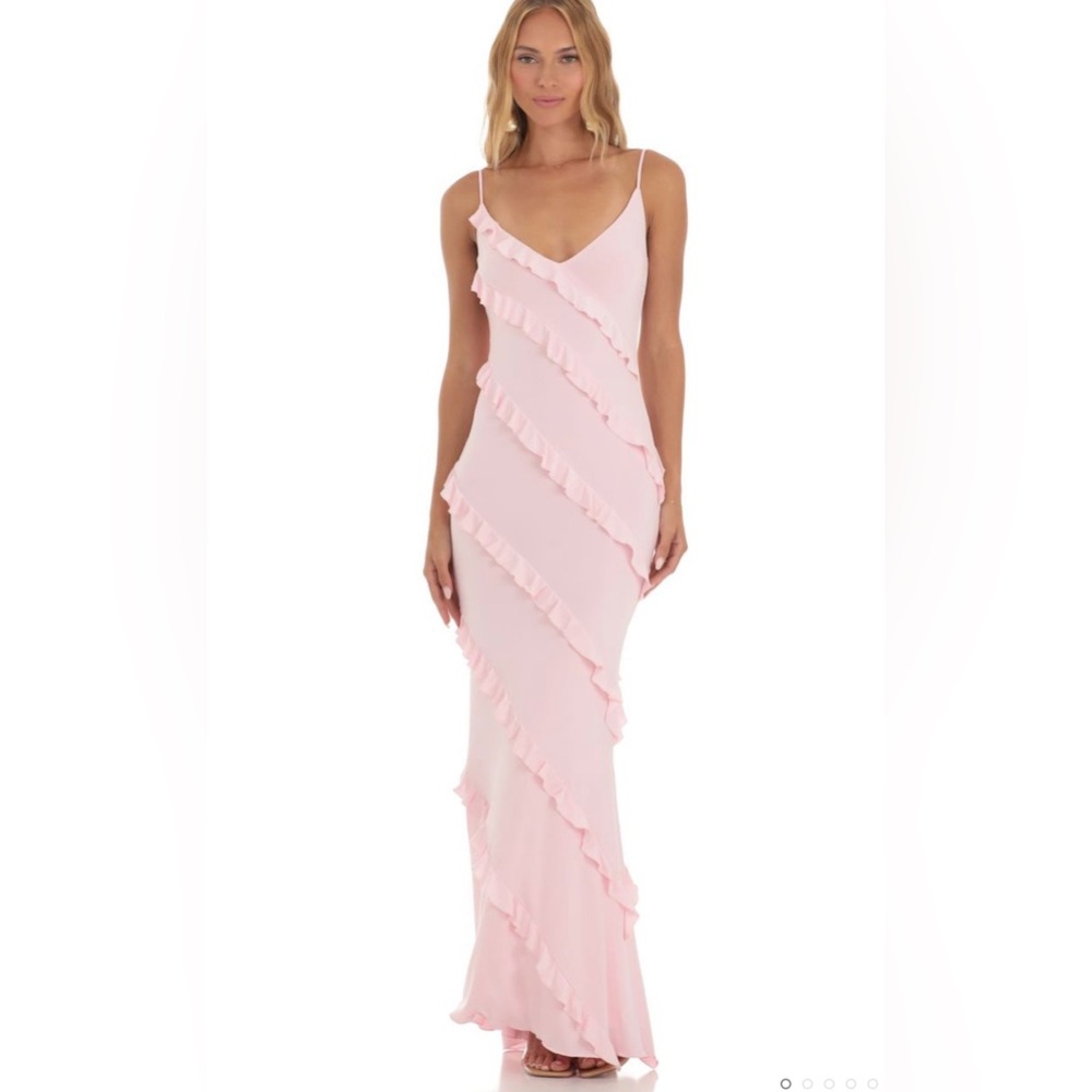 NWT Lucy in The Sky Ruffle Maxi Dress in Pink